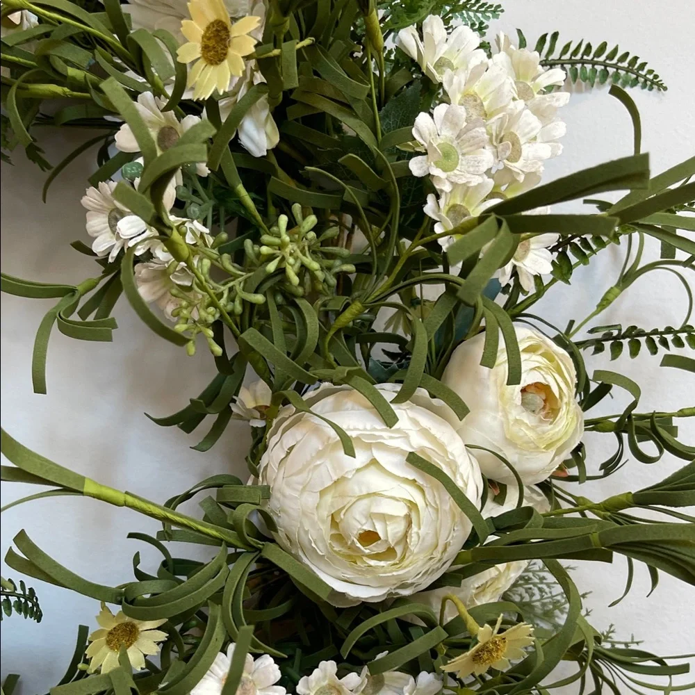 Elegant Upcycled Green and White Floral Wreath